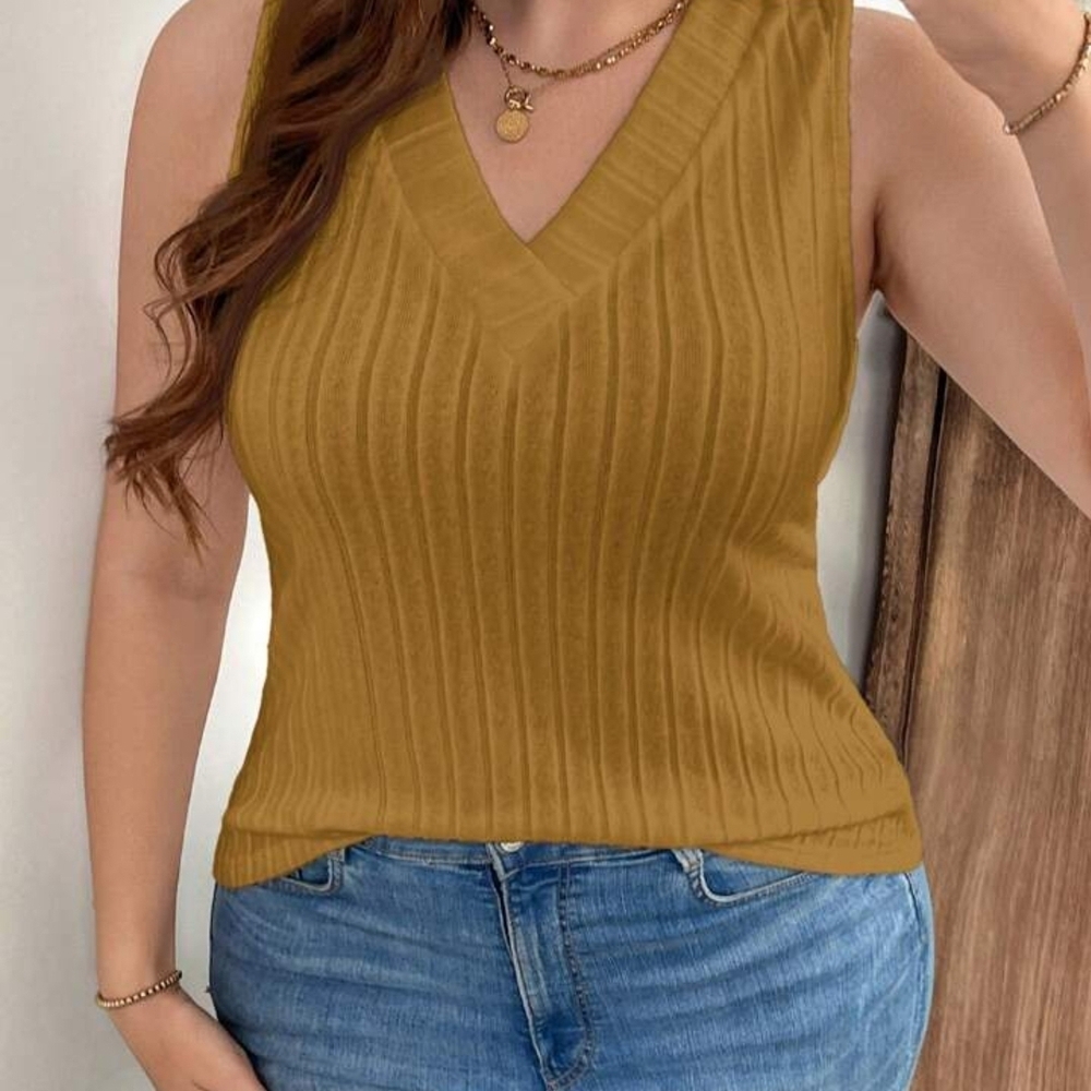 SHEIN LUNE Ginger Velvet V Neck Sleeveless Cami Tank Top Plus Size 1XL New